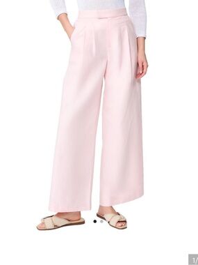 J. McLaughlin Amal Wide-Leg Linen-Blend Pleated Pants in Pale Pink